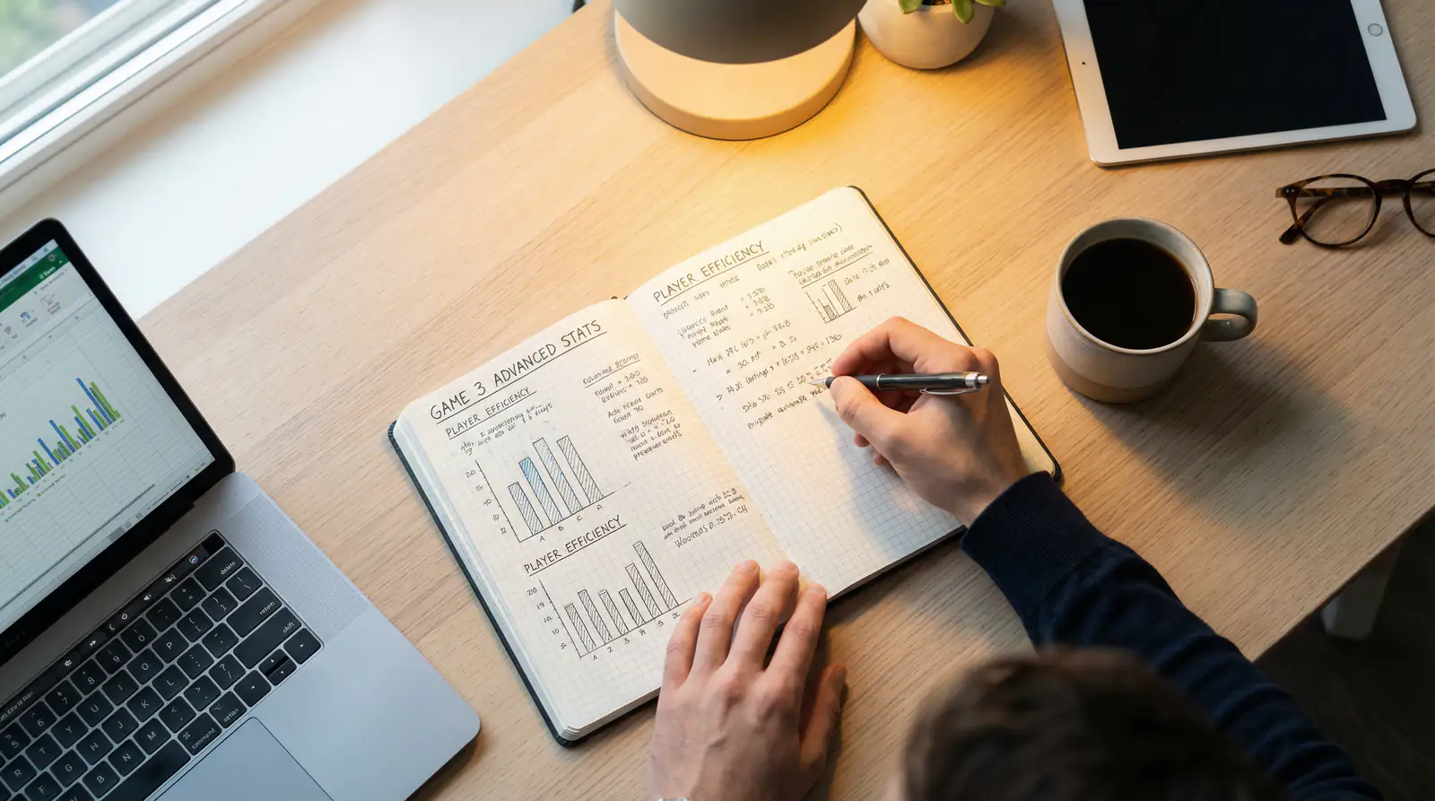 Analyst reviewing basketball statistics on notebook for value betting
