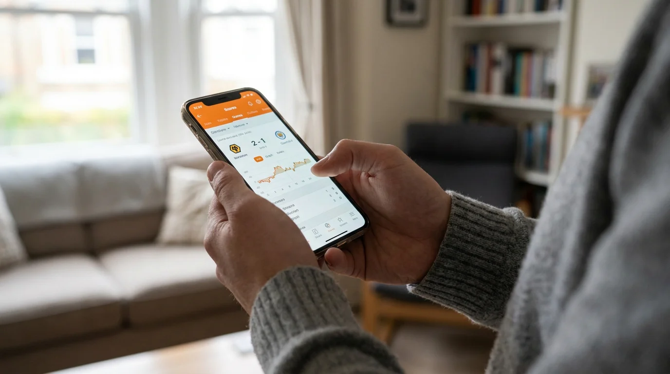 Person using smartphone for basketball betting in United Kingdom